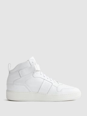 High Top Leather Trainers in White