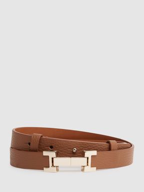 Leather Square Hinge Belt in Tan