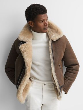 Shearling Double Buckle Jacket in Brown