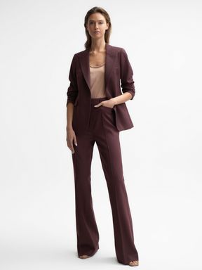 Wool Blend Flared Trousers in Berry