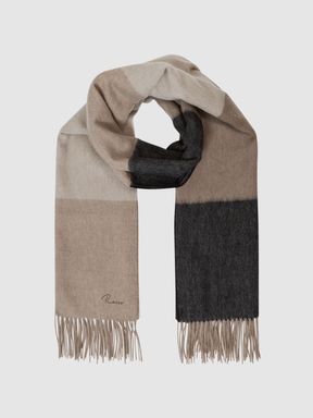 Colourblock Wool Cashmere Scarf in Taupe