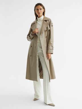Leather Trench Coat in Taupe