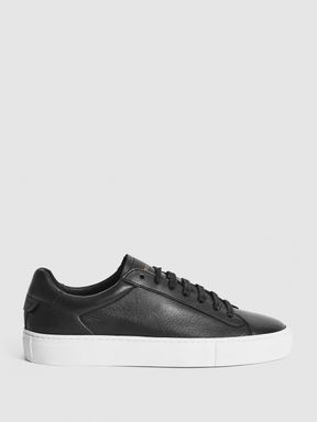 Lace Up Leather Trainers in Black