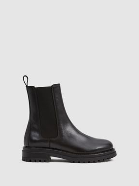 Leather Pull On Chelsea Boots in Black