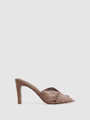 Blush Reiss Imogen Leather Woven Heeled Mules