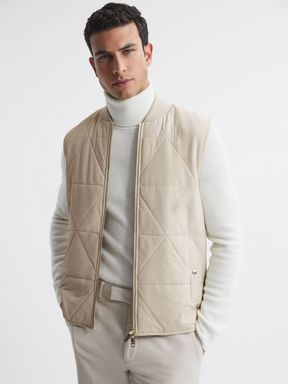 Stone Reiss Ritchie Hybrid Knitted-Quilted Sleeveless Jacket
