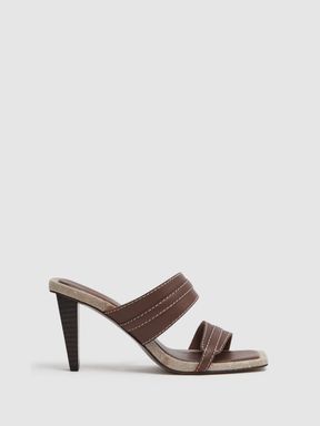 Tan Reiss Ruby Leather Strap Heeled Mules