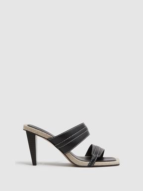 Black Reiss Ruby Leather Strap Heeled Mules