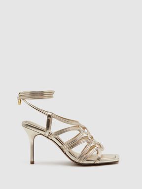 Gold Reiss Keira Strappy Open Toe Heeled Sandals