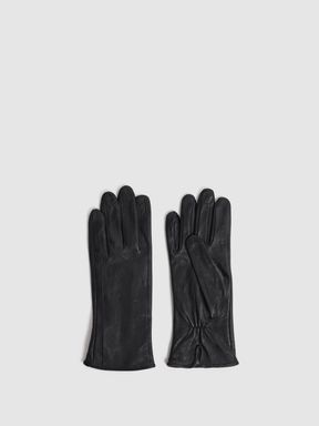 Black Reiss Giselle Leather Ruched Gloves