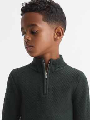 Forest Green Reiss Tempo Slim Fit Knitted Half-Zip Funnel Neck Jumper
