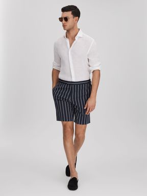 Navy/White Reiss Lake Striped Side Adjuster Shorts