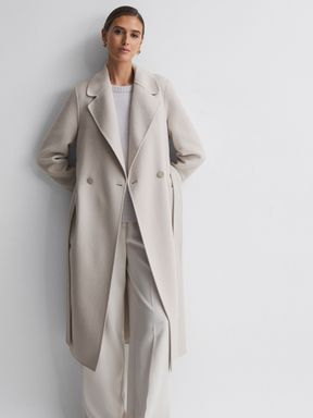 Stone Reiss Lucia Relaxed Double Breasted Wool Blindseam Coat