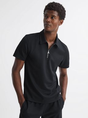 Navy Reiss Floyd Slim Fit Half-Zip Polo Shirt