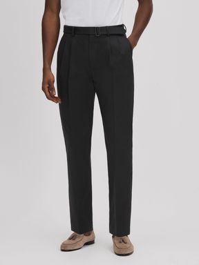 Black Reiss Liquid Relaxed Tapered Belted Trousers