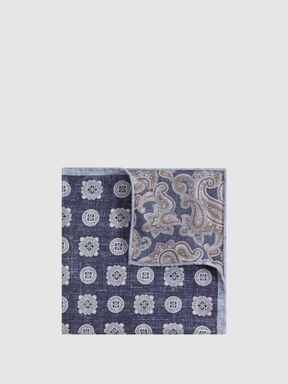 Indigo Melange Reiss Tindari Silk Reversible Pocket Square