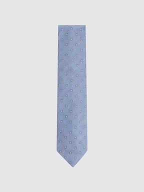 Sky Blue Reiss Trevi Silk Blend Textured Floral Print Tie