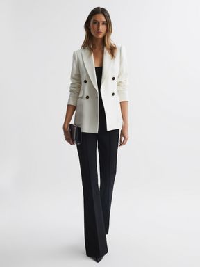 White Reiss Larsson Double Breasted Twill Blazer