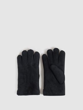 Black Reiss Aragon Suede Shearling Gloves