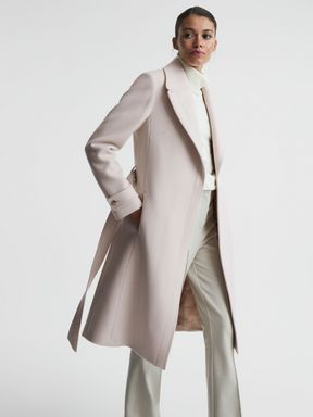 Neutral Reiss Tor Relaxed Wool Blend Belted Coat