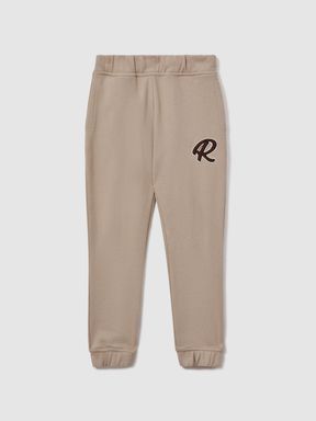 Taupe Reiss Toby Cotton Elasticated Waist Motif Joggers