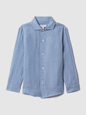 Sky Blue Reiss Ruban Linen Cutaway Collar Shirt