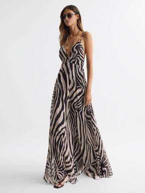 Black/White Reiss Vida Zebra Print Maxi Dress
