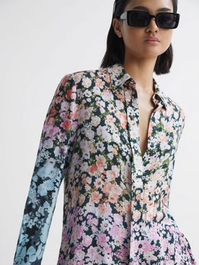 Multi Reiss Serena Floral Print Concealed Button Shirt