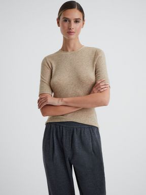 Neutral Reiss Alina Casual Wool Marl T-Shirt