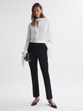 Black Reiss Olivia Tapered Contrast Waistband Trousers