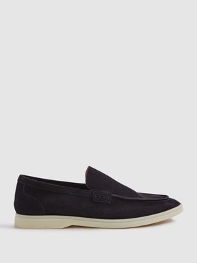 Navy Reiss Kason Suede Slip-On Loafers