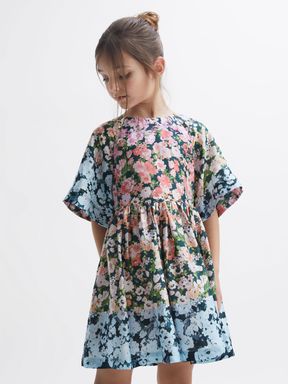 Multi Reiss Marnie Floral Print Bell Sleeve Dress