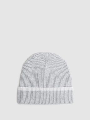 Grey/Ecru Reiss Hattie Wool Ribbed Beanie Hat