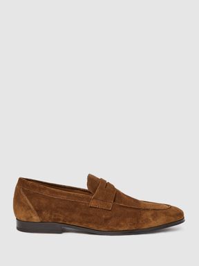 Tan Reiss Bray Suede Slip On Loafers