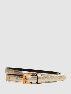 Gold Reiss Molly Mini Leather Metallic Thin Belt