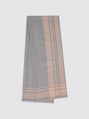 Pink/Grey Reiss Clara Checked Embroidered Scarf