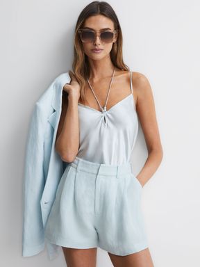Ice Flow Reiss Andie Paige Linen Blend High Rise Shorts