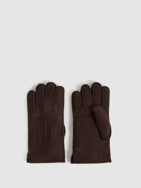 Chocolate Reiss Aragon Suede Shearling Gloves