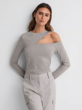 Stone Reiss Lucille Fitted Cut-Out Long Sleeve Top