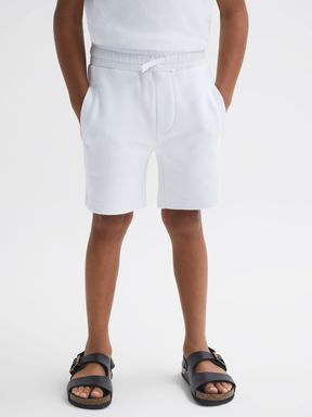 White Reiss Robin Slim Fit Textured Drawstring Shorts