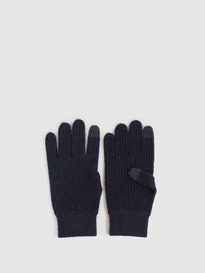Navy Reiss Lawson Merino Wool Ribbed Gloves