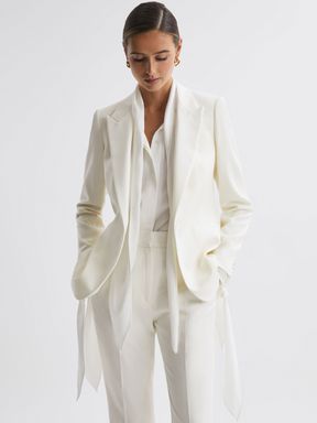 Off White Reiss Mila Tailored Fit Single Breasted Wool Suit Blazer