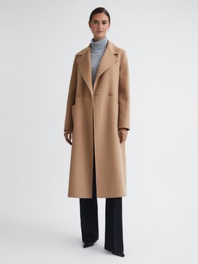 Camel Reiss Lucia Relaxed Double Breasted Wool Blindseam Coat