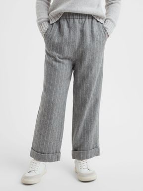 Grey Reiss Faye Wool Blend Striped Elasticated Trousers