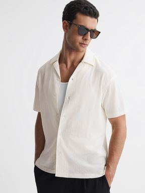 Ecru Reiss Darcy Textured Button-Through T-Shirt