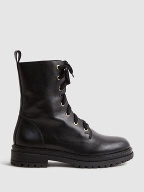 Black Reiss Jenna Leather Lace-Up Boots