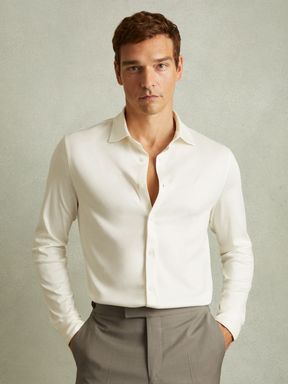 Ecru Reiss Viscount Slim Fit Mercerised Cotton Jersey Shirt