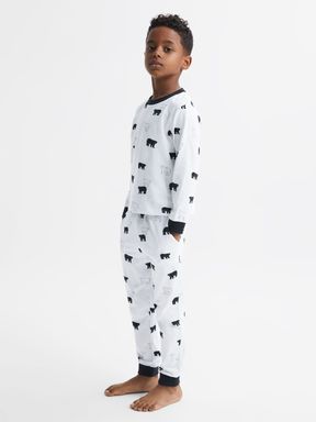 Optic White Reiss Bernard Slim Fit Cotton Motif Pyjama Top
