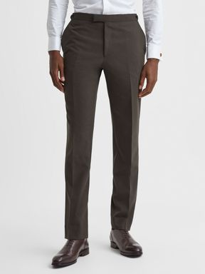 Chocolate Reiss Roll Slim Fit Wool Blend Side Adjuster Trousers