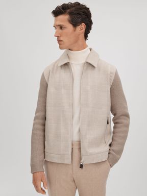 Oatmeal Reiss Max Hybrid Knit Zip-Through Jacket